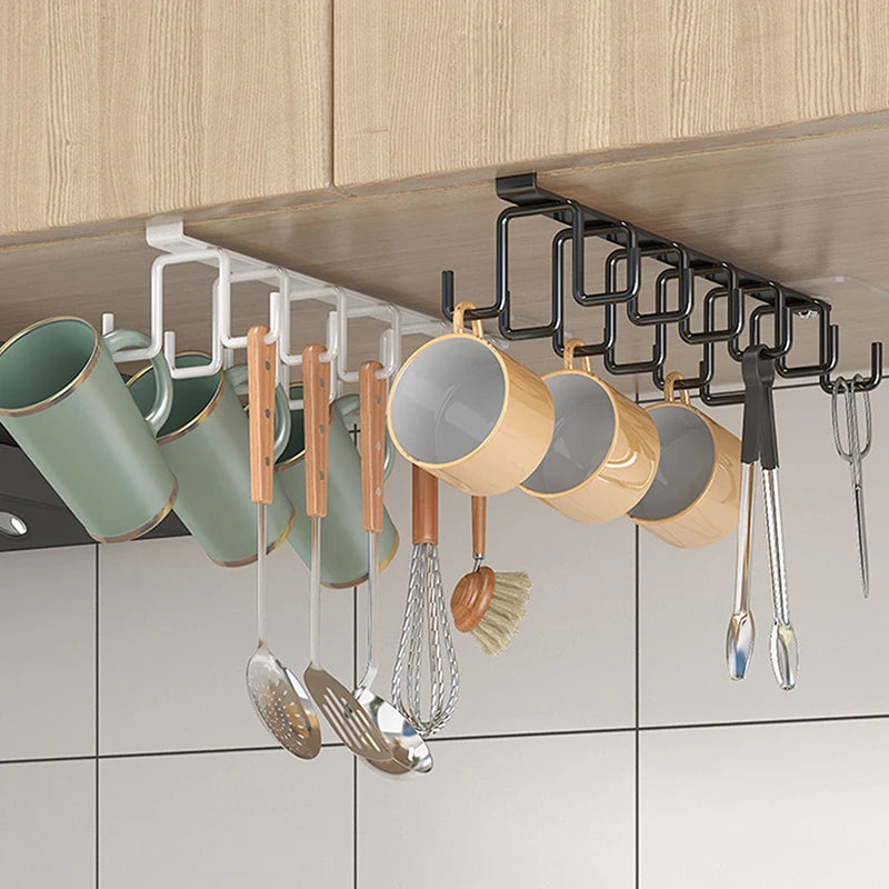 Double-row Hooks Kitchen Cupboard Shelf