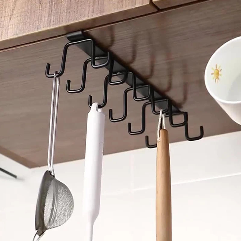 Double-row Hooks Kitchen Cupboard Shelf