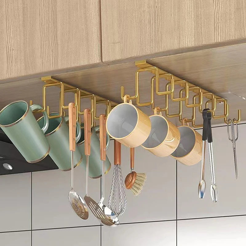 Double-row Hooks Kitchen Cupboard Shelf
