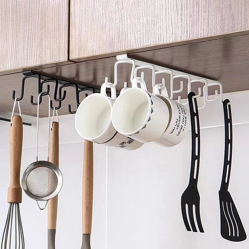 Double-row Hooks Kitchen Cupboard Shelf