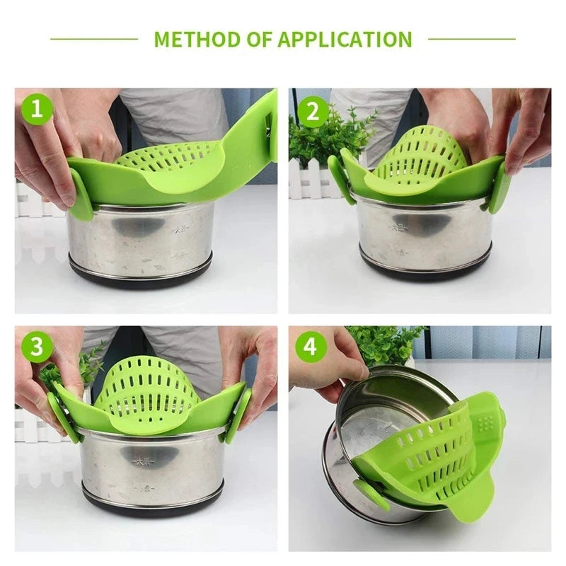 Universal Silicone Clip on Pan Pot Strainer