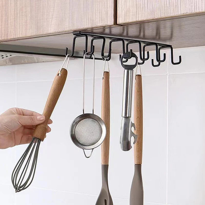 Double-row Hooks Kitchen  Cupboard Shelf